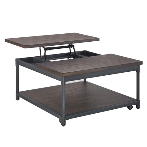 Steve Silver Prescott Smokey Oak and Black Metal Lift-Top Square Cocktail Table