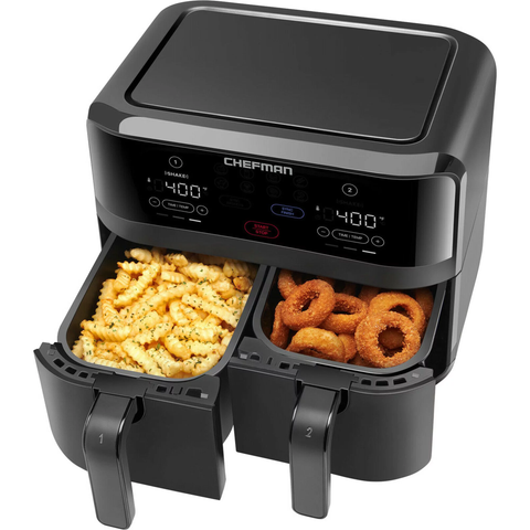 Chefman TurboFry Digital Touch Dual Basket Air Fryer, XL 9 Qt, 1500W, Black