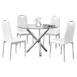 5-Piece Faux Leather Round Glass Dinette Set