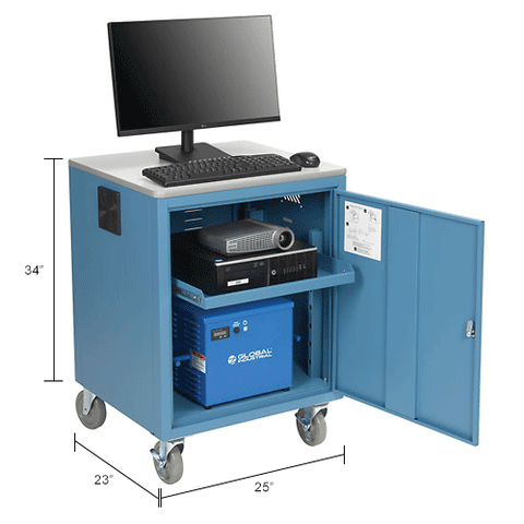 Mobile Powered Audio Visual Cart w/ Lockable Cabinet, 40AH Battery