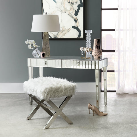 Mirrored and Silver Finish Home Office Two Drawer Desk