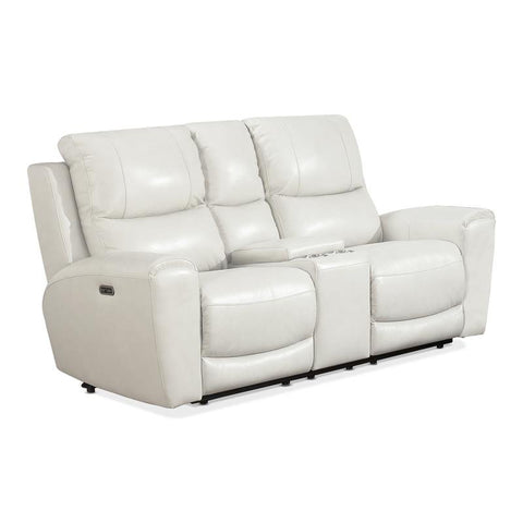 Leather Power Reclining Console Loveseat