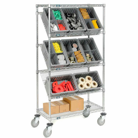 Easy Access Slant Shelf Wire Cart 12 3-1/2"H Grid Containers