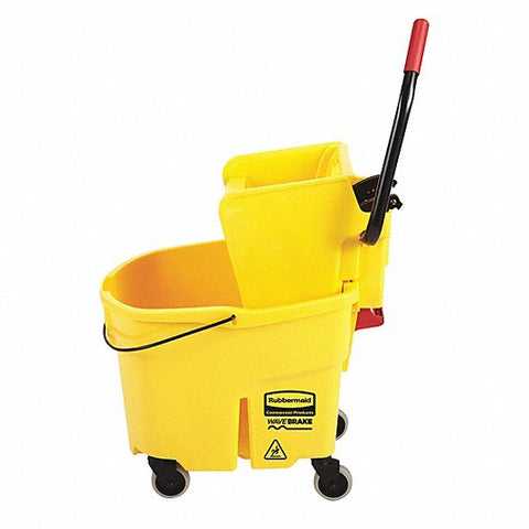 Mop Bucket and Wringer: 8 3/4 gal Capacity, Yellow, Side Press