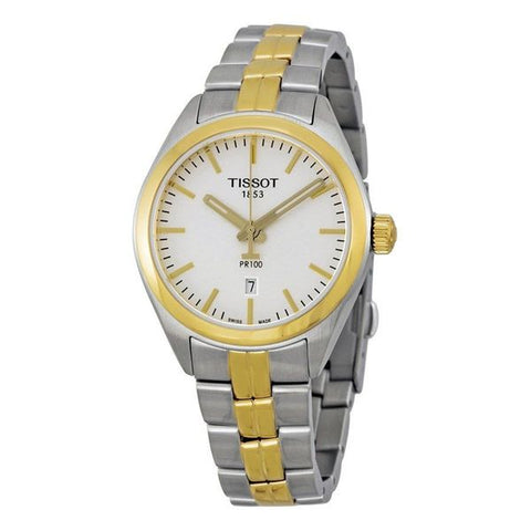 Tissot Women's T101.210.22.031.00 'PR 100' Silver Dial Two Tone Stainless Steel Swiss Quartz Watch