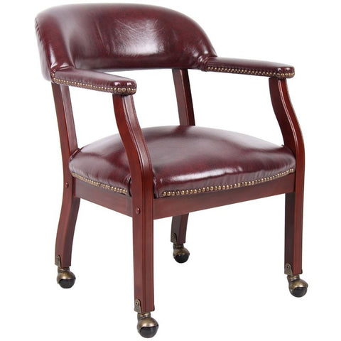 Ivy League Faux Leather Executive Captains Guest Chair in Burgundy