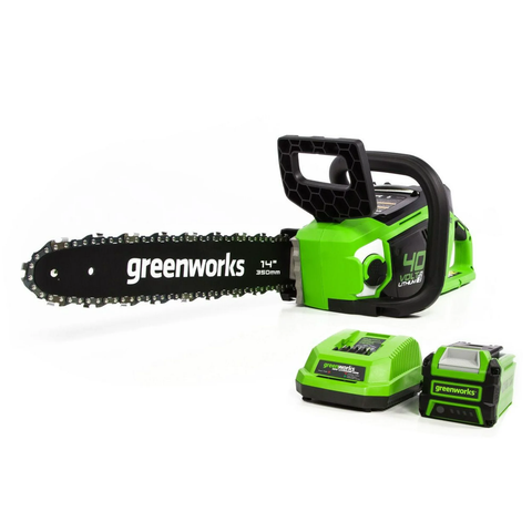 Greenworks 40V 14-inch Brushless Chainsaw With 2.5 Ah Battery and Charger, 2012802