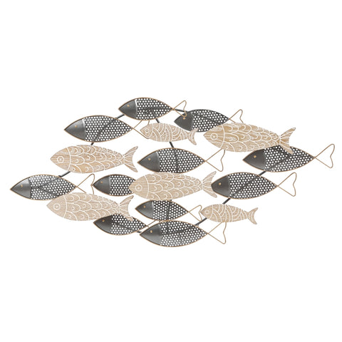 Black Metal and Brown Wood School of Fish Wall Decor