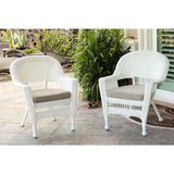 Jeco Wicker Chair in White with  Cushion (Set of 2)