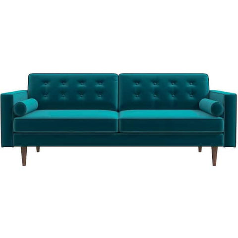 Harriet 65 in. Mid-Century Pillow Back Velvet Upholstered 2- Seater Loveseat in Teal