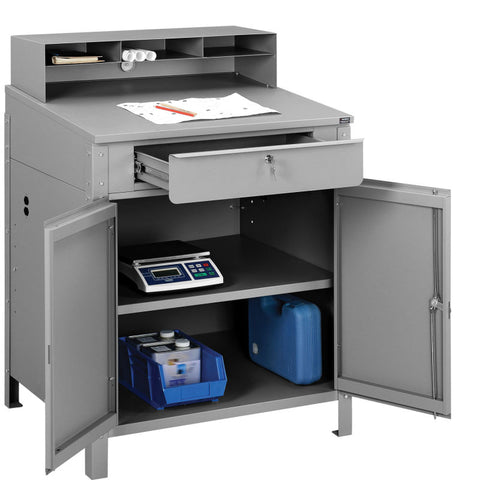 Cabinet Shop Desk with Pigeonhole Compartment Riser 34-1/2"W x 30"D x 51-1/2"H - Gray