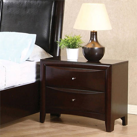 2 Drawer Nightstand in Cappuccino and Brushed Nickel