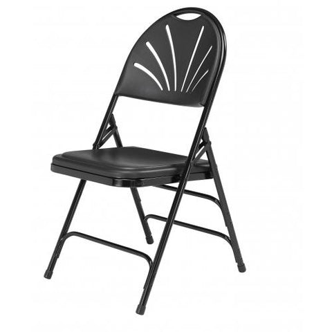 National Public Seating NPS 1100 Series Deluxe Fan Back With Triple Brace Double Hinge Folding Chair, Black, Pack of 4