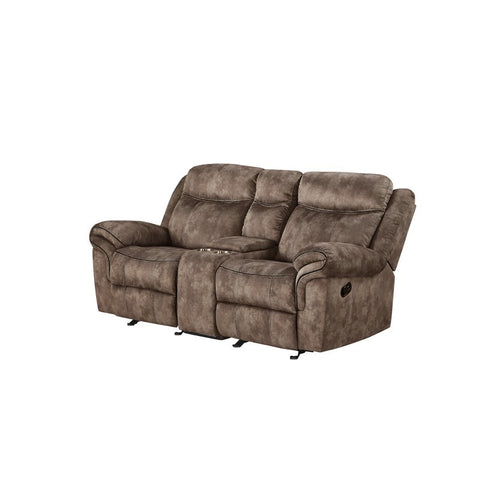 Zubaida Reclining Loveseat with USB Dock & Console in Chocolate Velvet