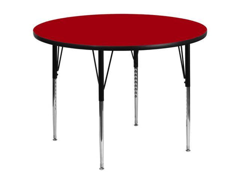 60'' Round Red Thermal Laminate Activity Table - Standard Height Adjustable Legs