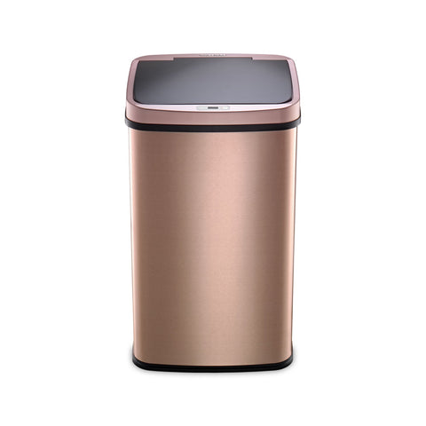 Nine Stars Motion Sensor Rectangular Kitchen Garbage Can, Gold Stainless Steel, 13.2 gal
