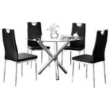 5-Piece Faux Leather Round Glass Dinette Set