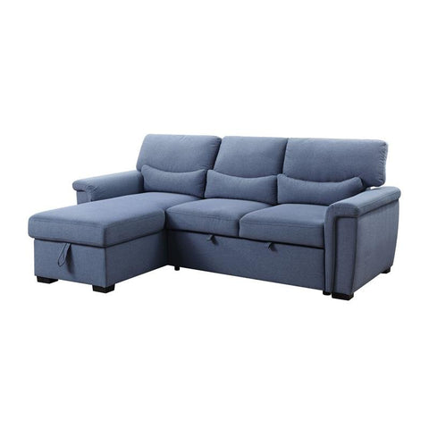 Noemi Reversible Storage Sleeper Sectional Sofa in Blue Fabric