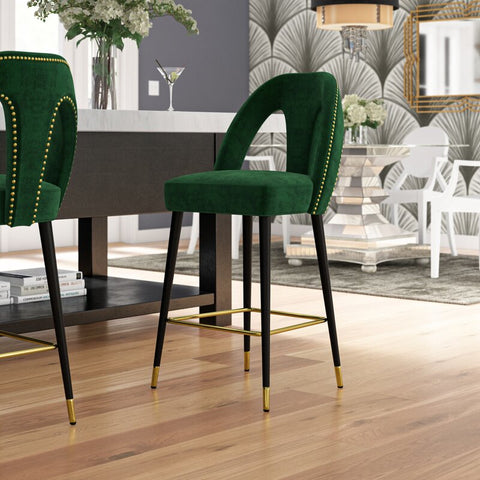 Connor Velvet 28" Stool (Set of 2) Green