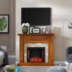 Parkson Alexa-Enabled Faux Stone 48 in. Electric Smart Fireplace in Da ...