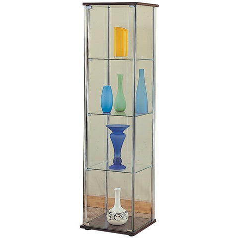 4 Shelf Glass Curio Cabinet in Cappuccino