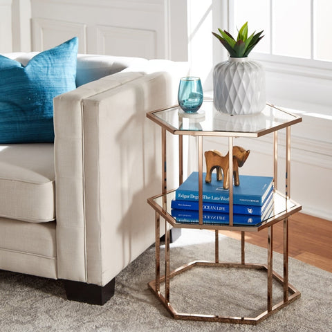 Silver Orchid Anderson Gold Finish Side Table with Mirror