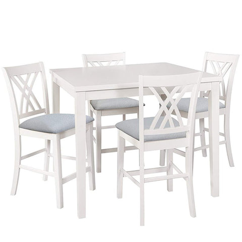 Five Piece Wood Counter Height Dining Set in White