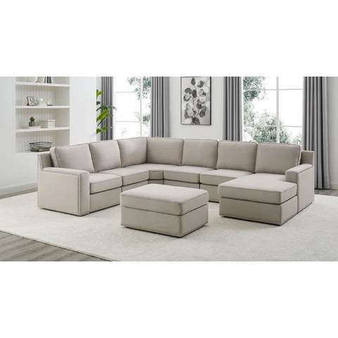 Sinel 125.5" Wide Reversible Modular Sofa & Chaise with Ottoman
