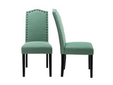 Set of 2 Luxurious Fabric Dining Chairs with Copper Nails and Solid Wood Legs