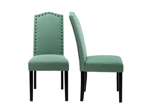 Set of 2 Luxurious Fabric Dining Chairs with Copper Nails and Solid Wood Legs