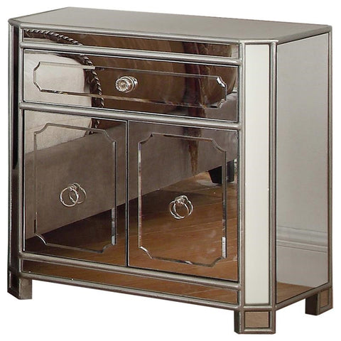 Solid Wood Bedroom Nightstand in Silver Mirrored