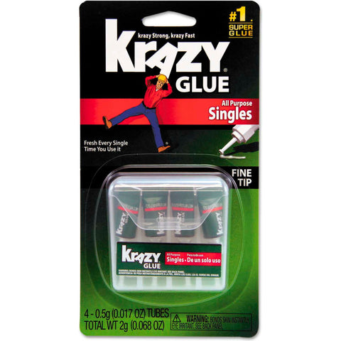 Krazy® Glue Single-Use Tubes w/Storage Case, 4/Pack