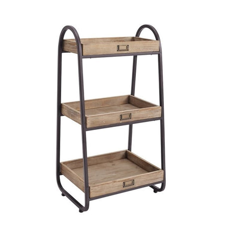 Wood and Metal Three Tiered Storage Stand in Black