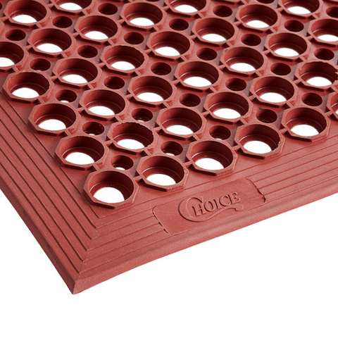 Choice 3' x 5' Red Rubber Grease-Resistant Anti-Fatigue Floor Mat with Beveled Edge - 1/2" Thick