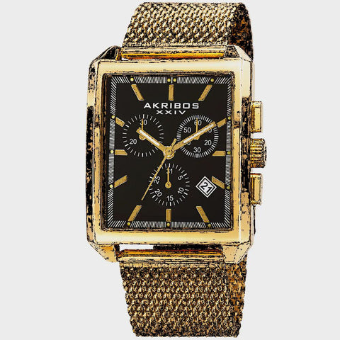 Akribos XXIV Men's Quartz Chronograph Date Gold-Tone/Black Bracelet Watch