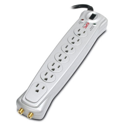 APC P7V Essential A/V Surge Protector, 7 Outlet, Coax Protection, 6' Cord, 840 Joules