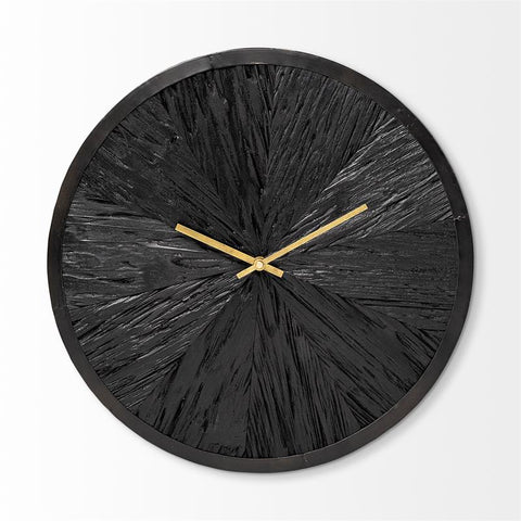 Merana Silo 16.5" Round Large Modern Wall Clock in Black Wood