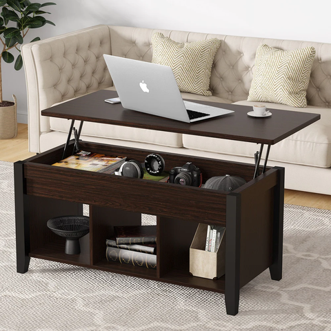 Lift Top Coffee Table with Hidden Storage Compartment and Shelf