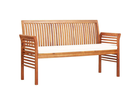 vidaXL Solid Acacia Wood 3-Seater Garden Bench with Cushion 59" Slat Outdoor