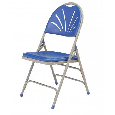 NPS 1100 Series Deluxe Fan Back With Triple Brace Double Hinge Folding Chair, Blue, Pack of 4