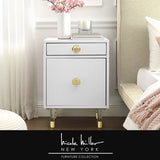 Nicole Miller Side Table Nightstand Persida Single Drawer/Door Acrylic Knob and Leg,