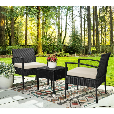 Square 2 - Person 15.75" Long Bistro Set with Cushions Cushion Color Beige