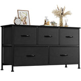 Drawer Fabric Dresser Wide Chest Of Drawers Nightstand With Wood Top Rustic Storage Black