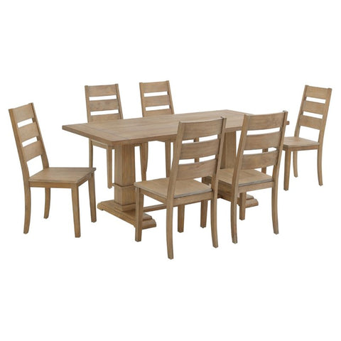 7 Piece Modern Farmhouse Dining Set in Rustic Brown