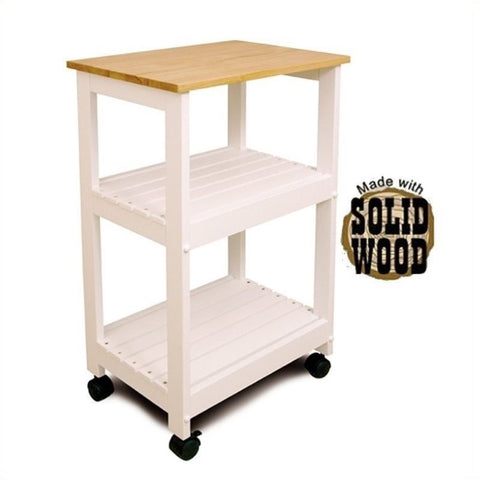 Microwave/Utility Butcher Block Kitchen Cart in White