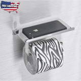 Wall Mounted Rack Toilet Paper Mobile Phone Holder with Shelf Stainless Steel -silver