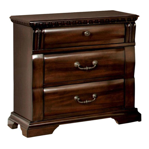 28" 3-drawer Solid Wood Nightstand with Metal Handles in Brown