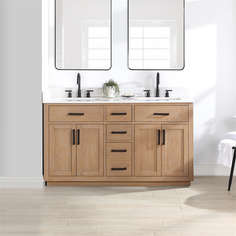 Gavino 60" Wood Vanity in Light Brown with Composite Stone Top no Mirror