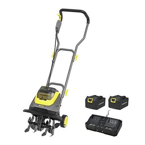 PowerSmart 40V 12 Inch Cordless Garden Tiller/Cultivator , 2 x 4.0Ah Battery and Charger Included