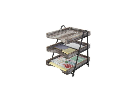 3-Tier Torched Wood Desktop Document Tray, Office File Folder Rack
